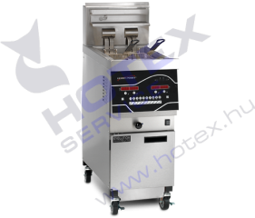 Nagyteljesítményű (gyorséttermi) nyitott fritu egy osztott (split) medencével, elektromos fűtéssel