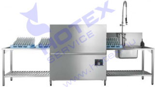 Folyamatos üzemű kosártovábbítós mosogatógép